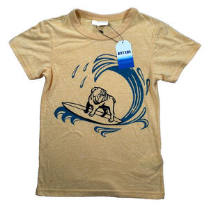 Bit'z Kids Bulldog T-Shirt Size 6/7 Yellow Surfing Short Sleeve Graphic New